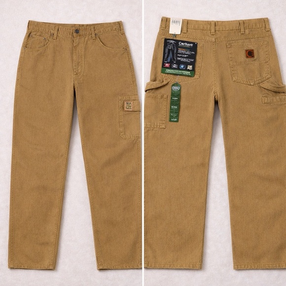 Carhartt men's tan loose fit carpenter Jean Size 35 x 34 - Picture 2 of 5